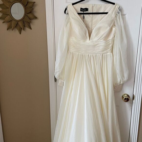 Bridess Ivory Women’s Sheer Long Formal Dress Long Split Sleeves Size 10 - Picture 10 of 16
